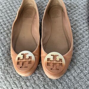 Tory Burch Peach Loafers with Logo Accent